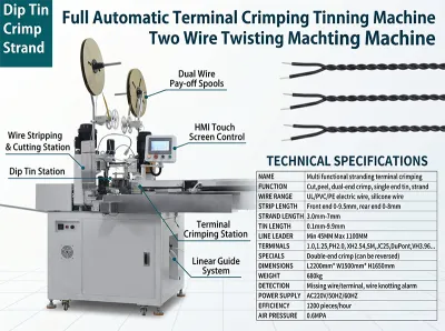 Máquina totalmente automática de crimpado y estañado de terminales, máquina de torsión de dos hilos JW-WTT Thumb