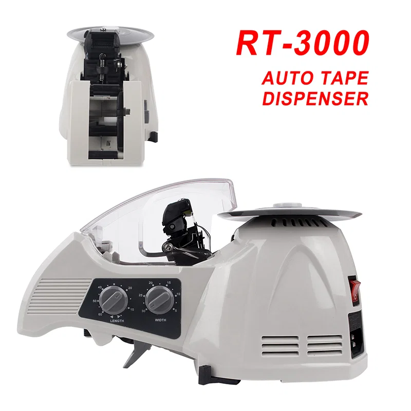 Máquina de embalaje de 25 mm de ancho Herramienta de corte Máquina de sellado de cartón Máquina de cinta automática RT-3000, Máquina cortadora de cinta, Máquina cortadora de cinta de goma, Dispensador automático de cinta 