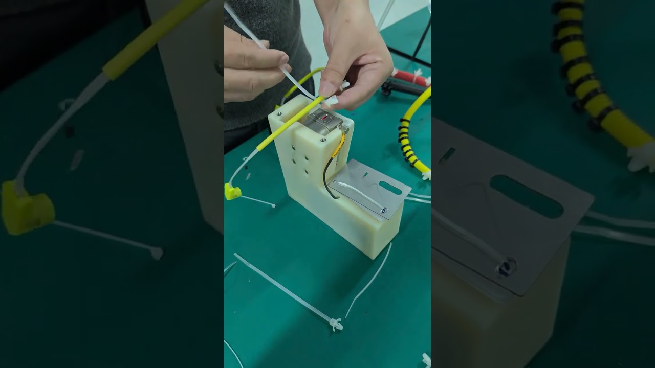 Máquina compacta automática para bridas: aprieta y corta bridas tipo árbol de pino para arneses automotrices sin esfuerzo.
