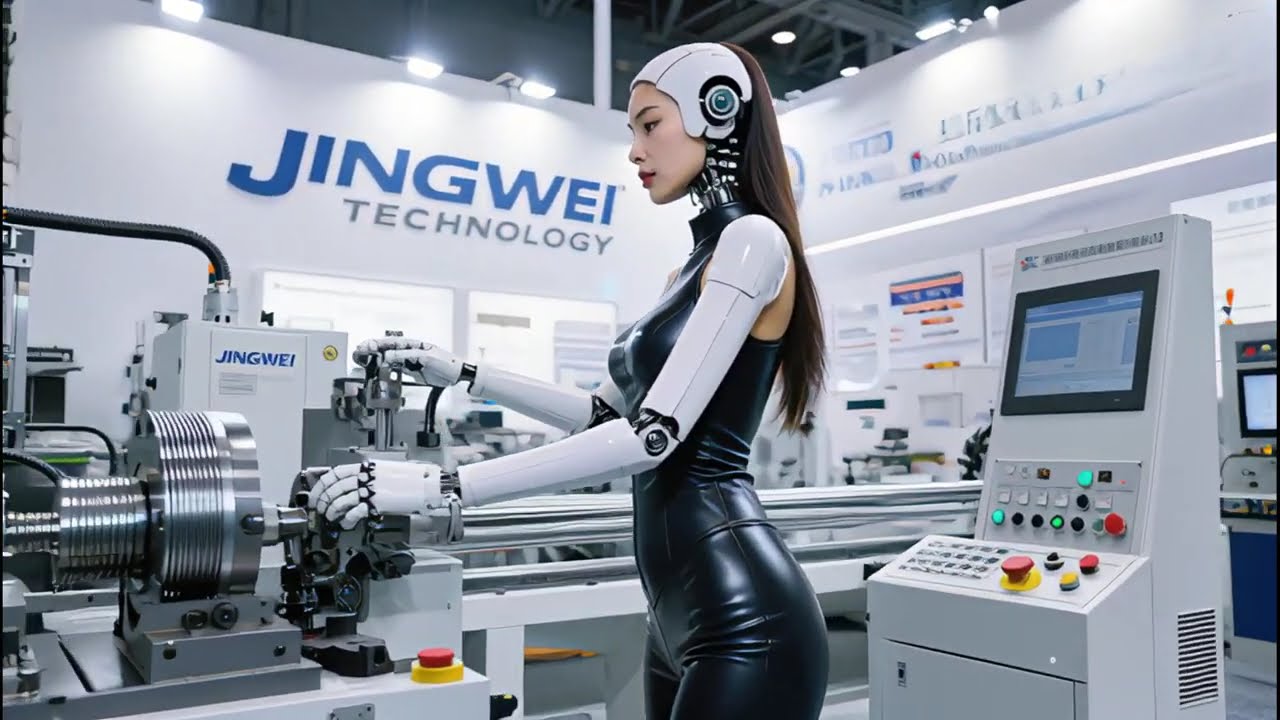 Robot industrial operando máquina de procesamiento de cables con precisión